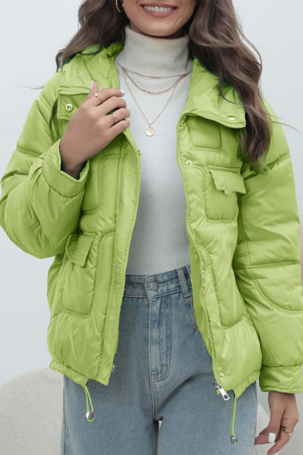 Bright Color Stand Collar Puffer Coat coats