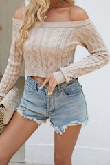 Cable Knit Boat Neck Cropped Knit Top