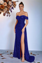 Beaded Bustier High Slit Formal Dress XS / Blue