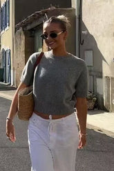 French Chic Short Sleeve Slim Knit Top