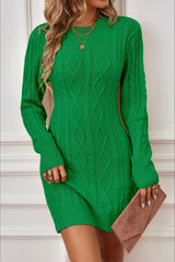 Long Sleeve Cable Knit Backless Sweater Dress S / Green