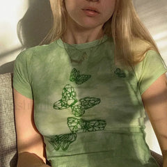 90s Butterfly Print Sexy T Shirt