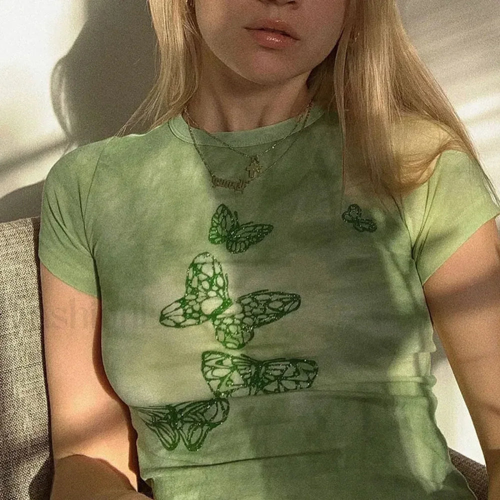 90s Butterfly Print Sexy T Shirt