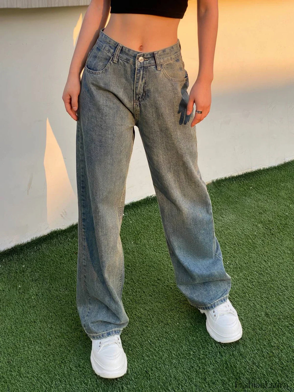 90s Washed High Waist Boyfriend Jeans Blue / S Boyfriend Jeans