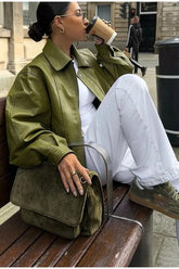 Vintage Green Faux Leather Jacket Green / S