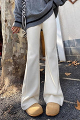 Solid White Plush Flared Knit Pants