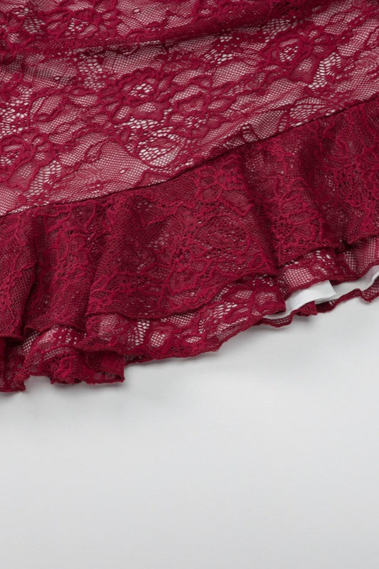 Lace Bustier Ruffle Hem Cocktail Dress