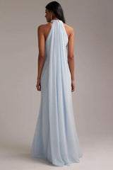Elegant Halter Light Blue Maxi Party Dress