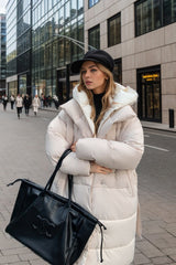 Colorblock Mid-Length Hooded Puffer Puffer Jacket M / White