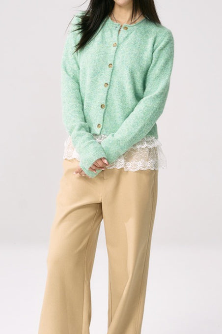 Green Roll Sleeve Cardigan