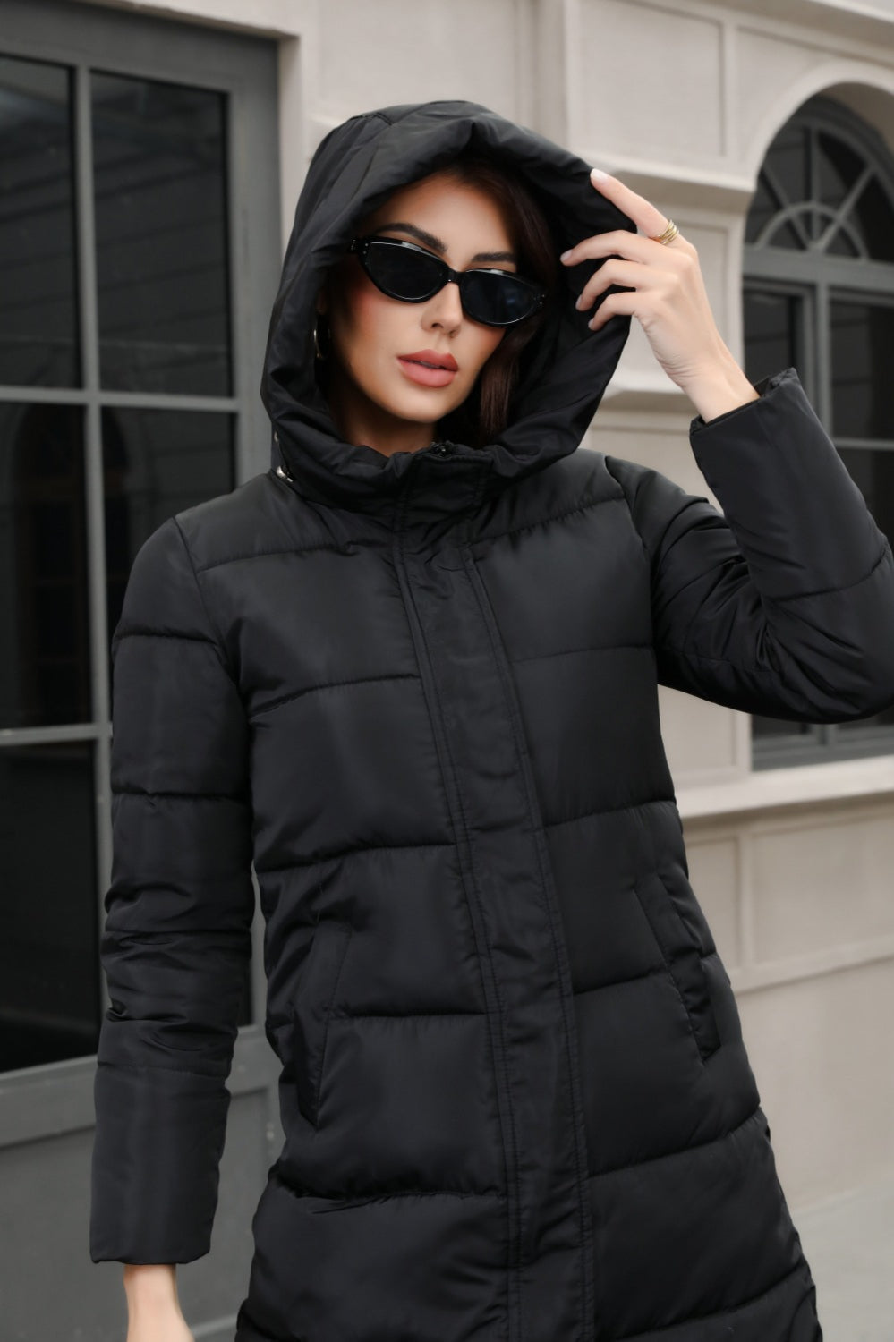 Plus Size Hooded Longline Puffer Coat coats