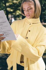 Yellow Ribbed Round Neck Knit Cardigan