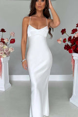 Back Tie Spaghetti Strap Formal Dress S / White