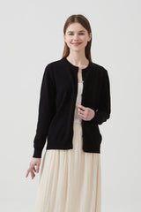 Cotton Round Neck Cardigan Black / S