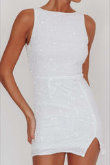 Backless Sleeveless Sequin Mini Dress
