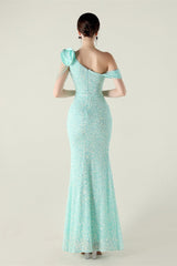 Draped One Shoulder Ruffle Formal Dress