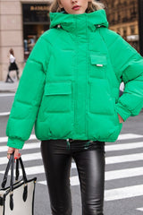 Cropped Insulated Cargo Puffer Jacket S / Green