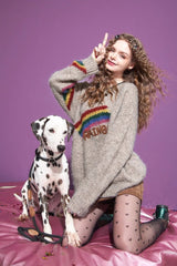 Letter Embroidery Relaxed Crewneck Sweater