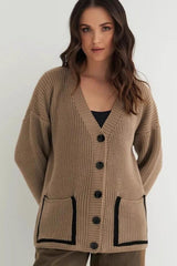 Color Block Pocket Cardigan S / Brown