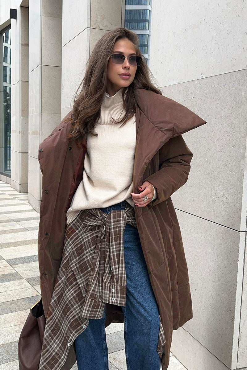 Long Stand Collar Relaxed Quilted Puffer Jacket