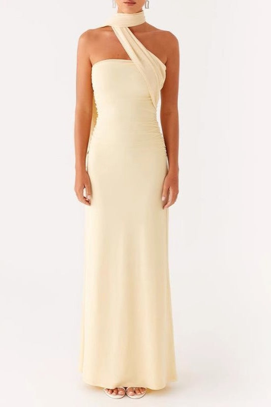 Tie Dye Mesh Spaghetti Strap Maxi Party Dress Beige / S