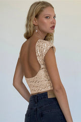 Sexy Backless Sequin Crop Top
