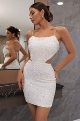 Solid Sequin Spaghetti Strap Mini Dress