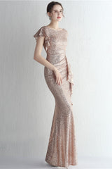 Glitter High Neck Mermaid Slit Formal Dress