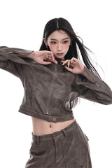 Cropped Tie-Dye Stand Collar Jacket