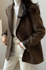 Wool Blend Solid Color Blazer S / Brown