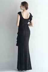 Glitter High Neck Mermaid Slit Formal Dress