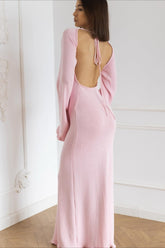 Backless Tie Maxi Sweater Dress S / Pink