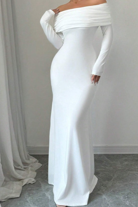 Off Shoulder Ruched Bodycon Formal Dress S / White