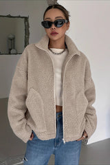 Oversized High Collar Fleece Jacket