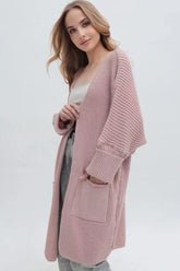 Oversized Long Knit Cardigan S / Pink