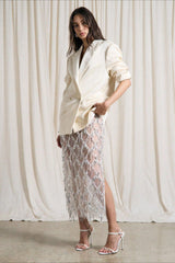 Sequin Fringe Slit Midi Party Skirt