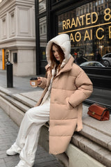 Colorblock Mid-Length Hooded Puffer Puffer Jacket