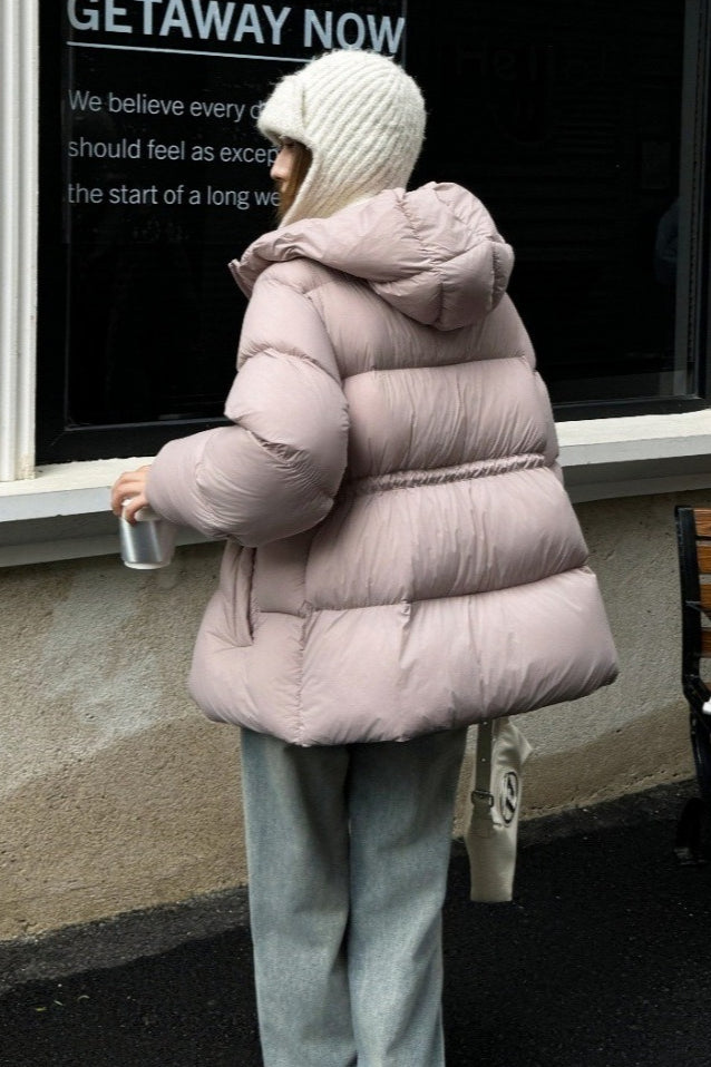 Premium White Duck Down Trench Puffer Jacket S / Pink