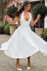 Jacquard Halter V-Neck Party Dress