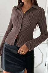 Solid Striped Long Sleeve Blouse
