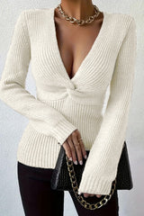 Ribbed Slim Fit Pullover Sweater White / S