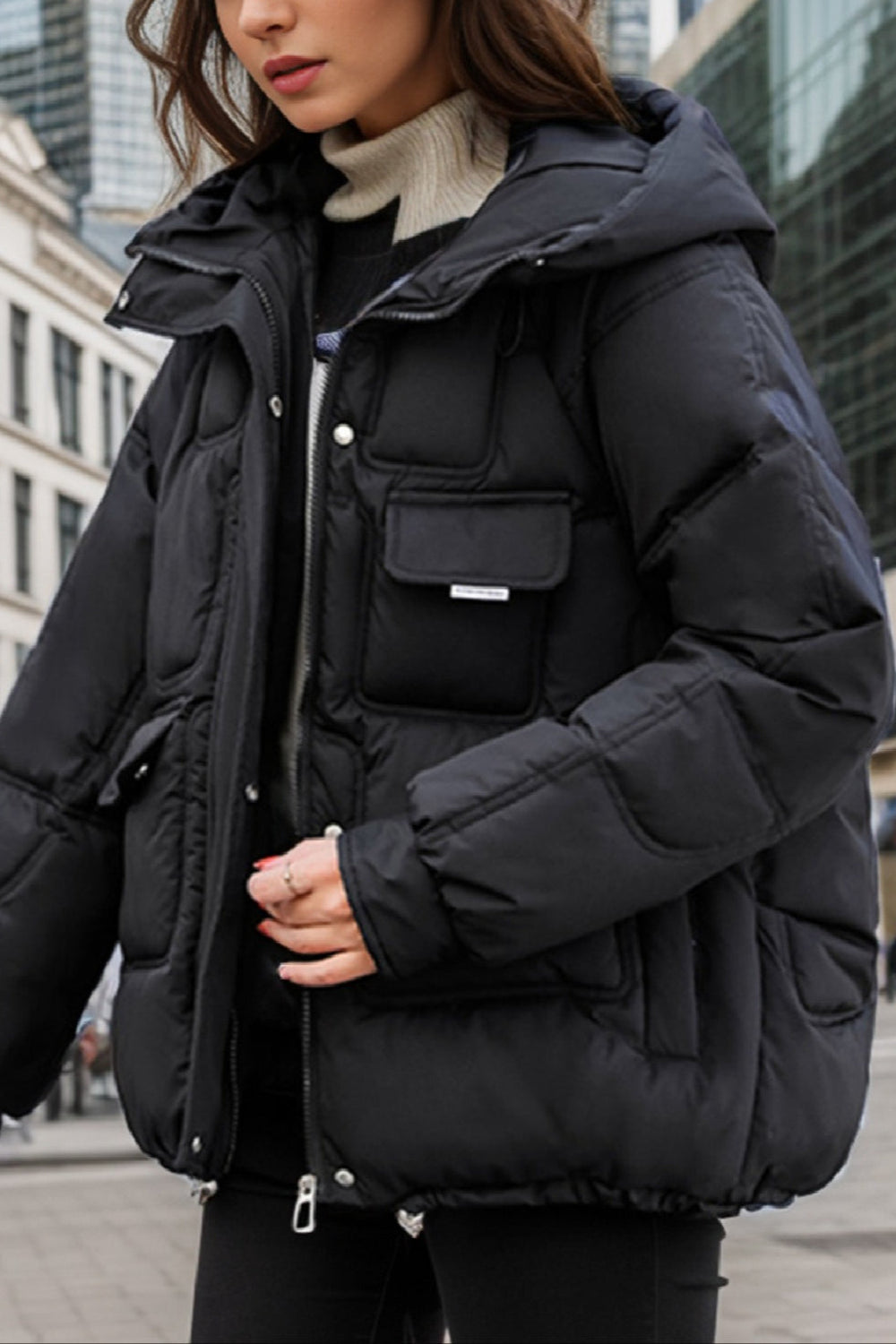 Cropped Insulated Cargo Puffer Jacket S / Black