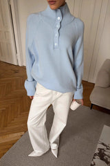 Stand Collar Button Detail Cozy Oversized Sweater