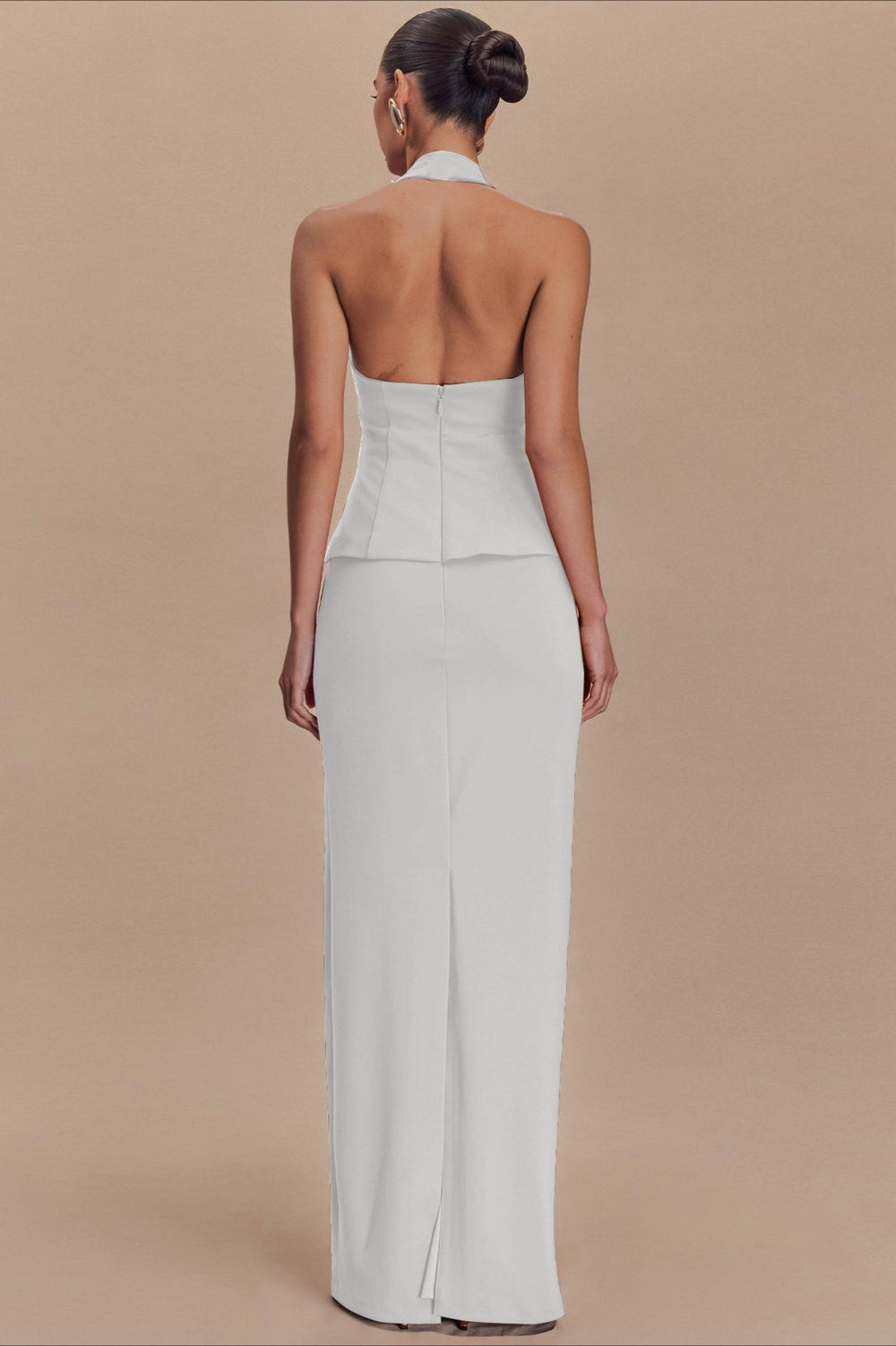 Solid Halter Backless Maxi Formal Dress