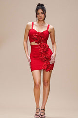 Red Cutout Floral Bandage Party Dress