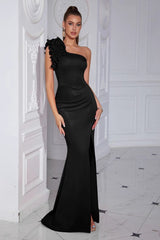 Elegant Black Slim Fit Party Dress S / Black
