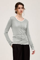 Tencel Wool Blend Round Neck Knit Top