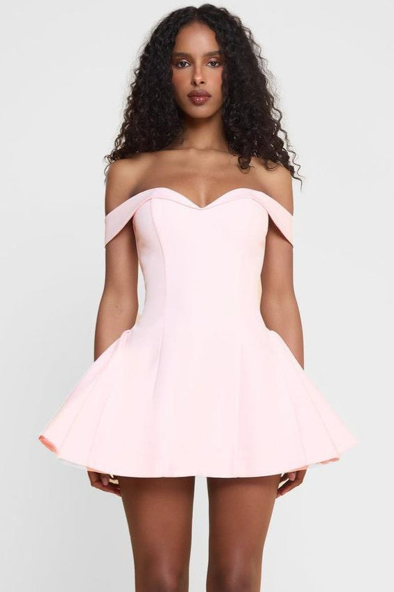 Contrast Bustier Ruffle Cocktail Dress S / Pink