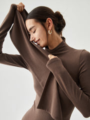 Bodycon High Neck Ribbed Knit Classic Long Dress with Matching Scarf Knit Dresses