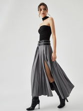 Pleated Split Maxi Trendy Skirt Without Belt Grey / XS Skirts